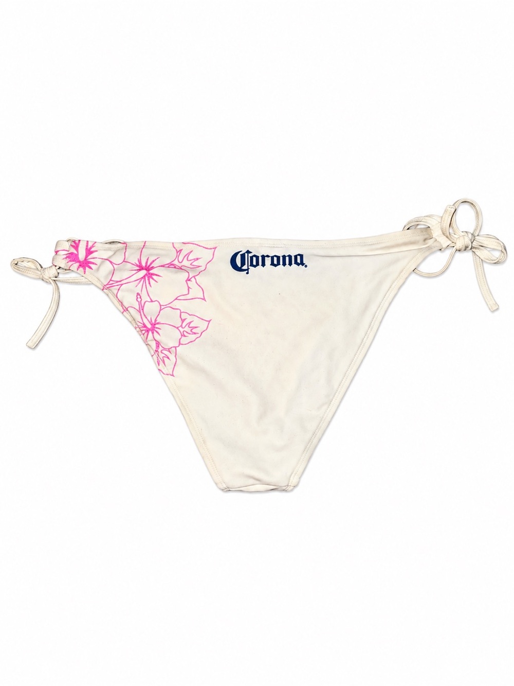 Vintage Y2K Corona Extra Bikini Bottom L Pink Hibiscus Tie Side